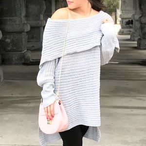High Low Gray Off The Shoulder Sweater